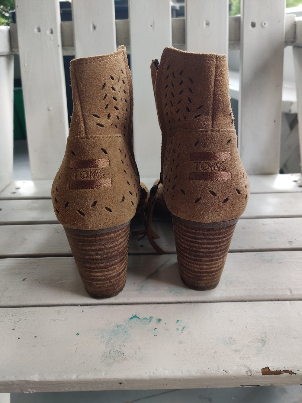 Tom's Women's Tan Suede Peep-Toe Perforated Ankle Booties - Picture 4 of 5
